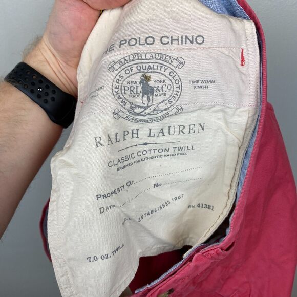 Polo Ralph Lauren Shorts Men 34 Red Khaki‎ Chino Solid Stretch Classic Fit EUC - Picture 10 of 12